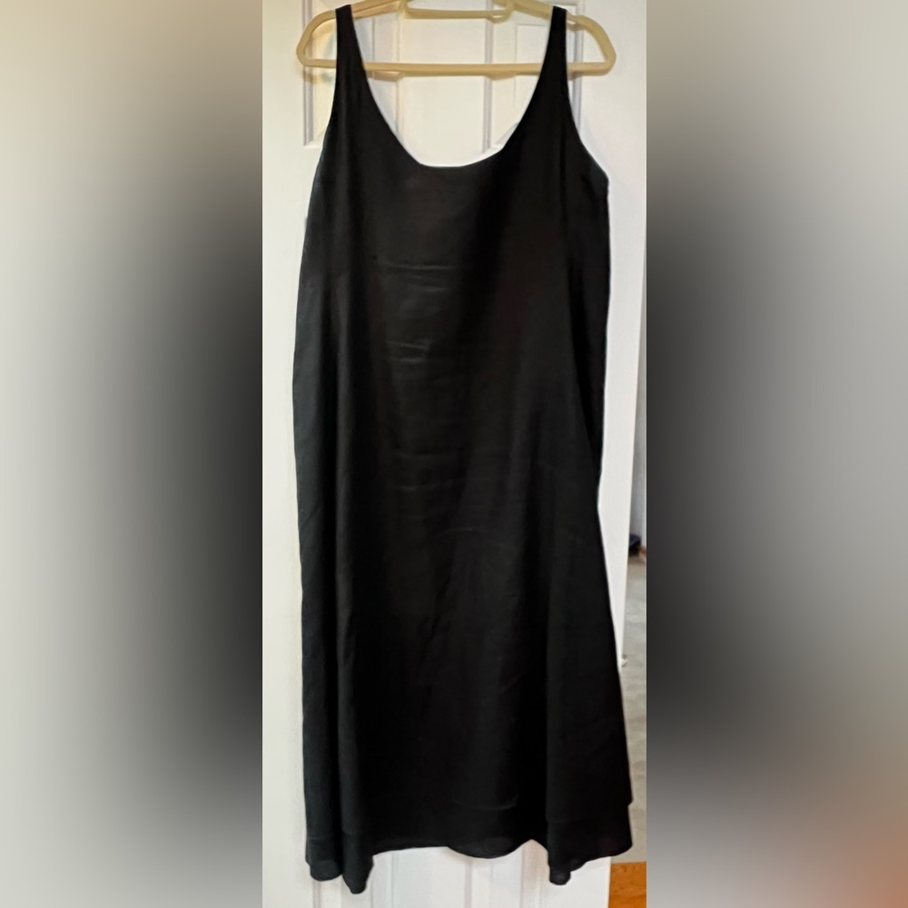 EILEEN FISHER 100% IRISH LINEN Double Layer Lagenlook Dress XL sleeveless, Black - Picture 3 of 9